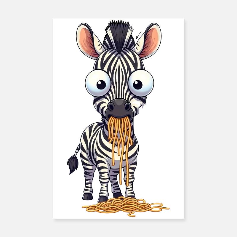 Drôle de spaghetti zébré mangeant de grands yeux maladroits Poster 20 x 30 cm