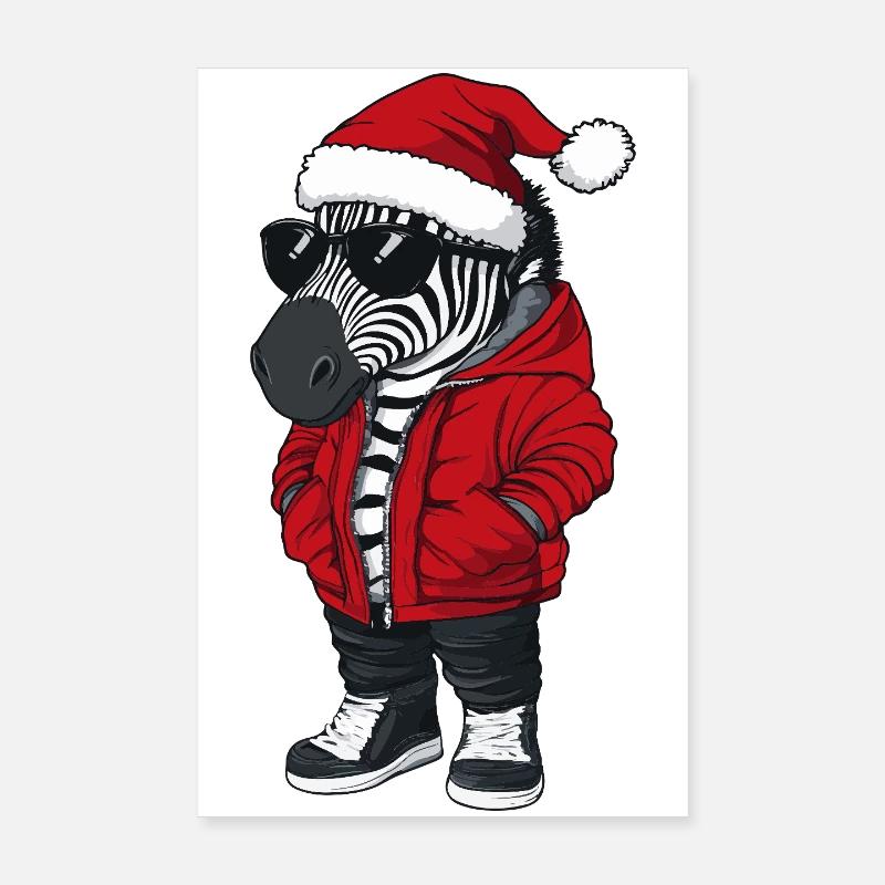 Zebra Christmas Winter Poster 8" x 12" (20x30 cm)