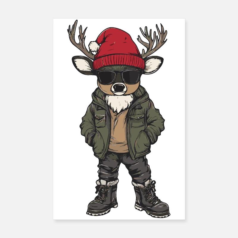 Hirsch Weihnachten Winter - Poster 20x30 cm - Weiß
