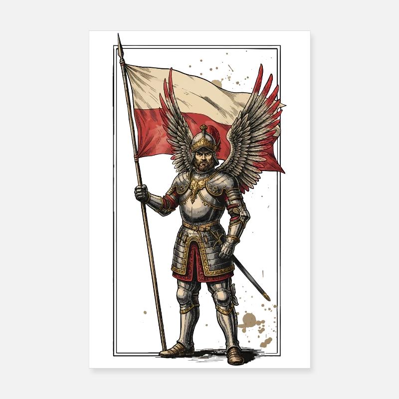Winged Hussar with Polish Flag Poster 8" x 12" (20x30 cm)