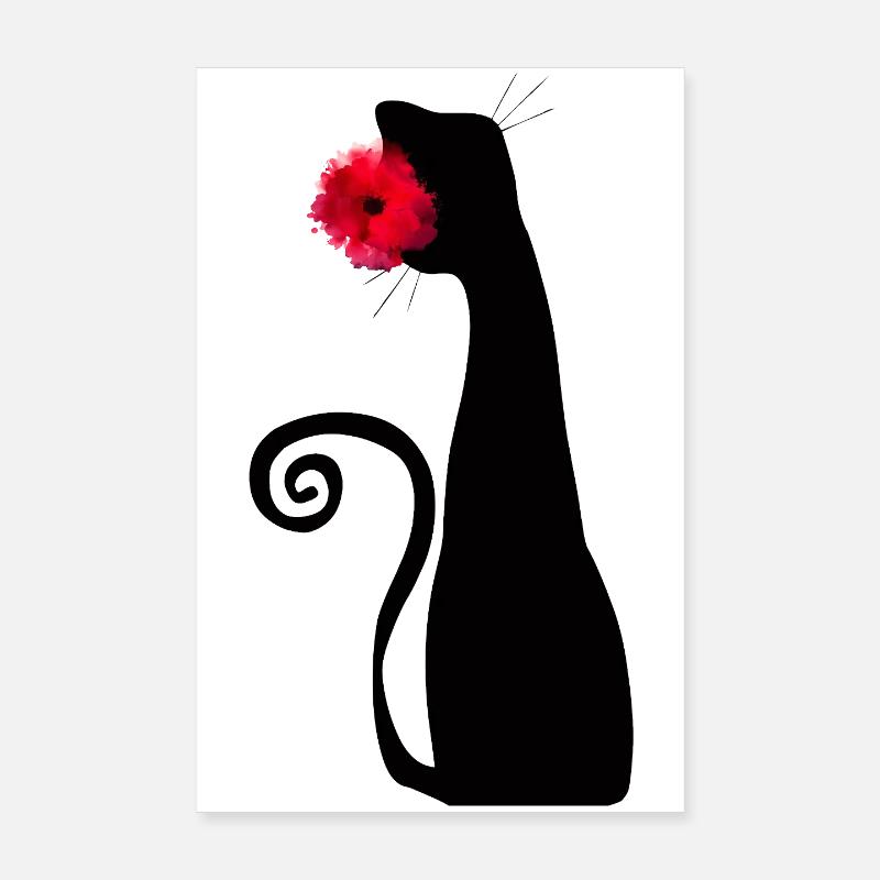 Chat noir avec rose rouge Mignon, style gothique mignon Poster 20 x 30 cm
