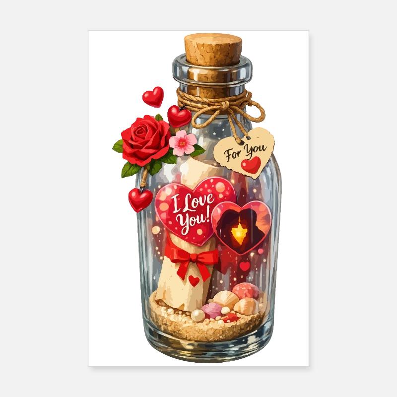 Message dans une bouteille Enchantement de la Saint-Valentin Poster 20 x 30 cm