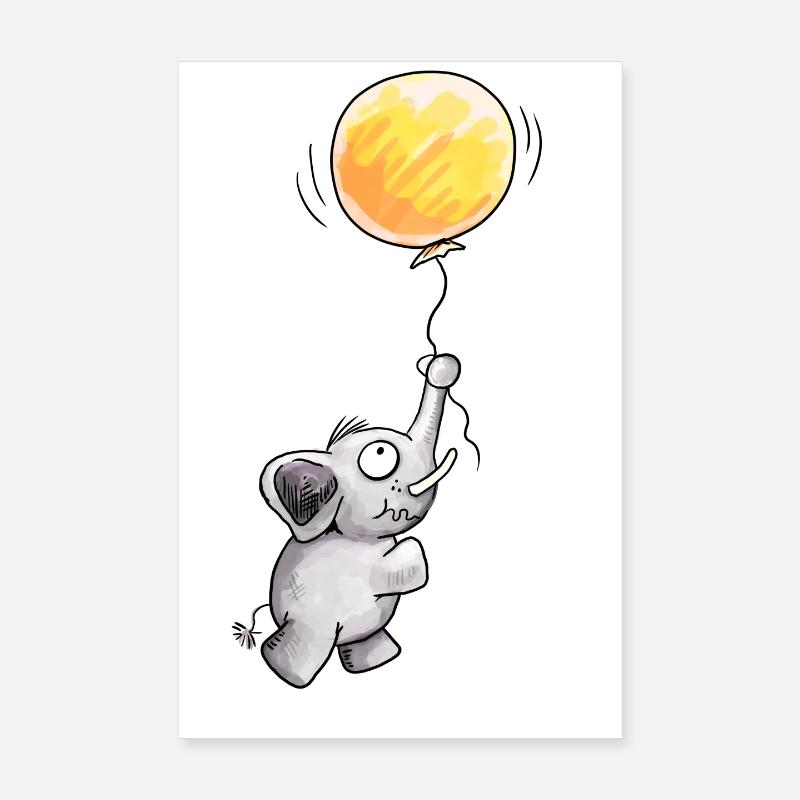 Voler loin - Eléphant - Mignon - Bébé - Cadeau - B - Poster 20 x 30 cm - blanc