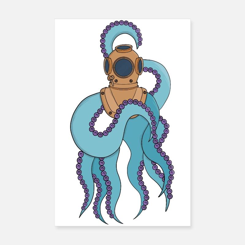 An octopus wearing a diving suit Poster 8" x 12" (20x30 cm)
