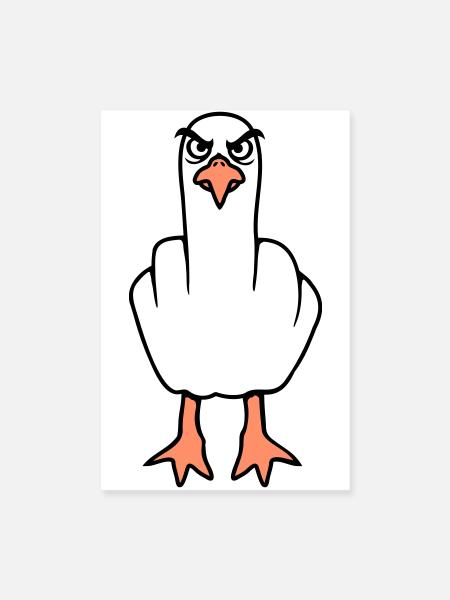 Mouette majeur insulte doigt puant vilain - Poster 20 x 30 cm - blanc - Devant