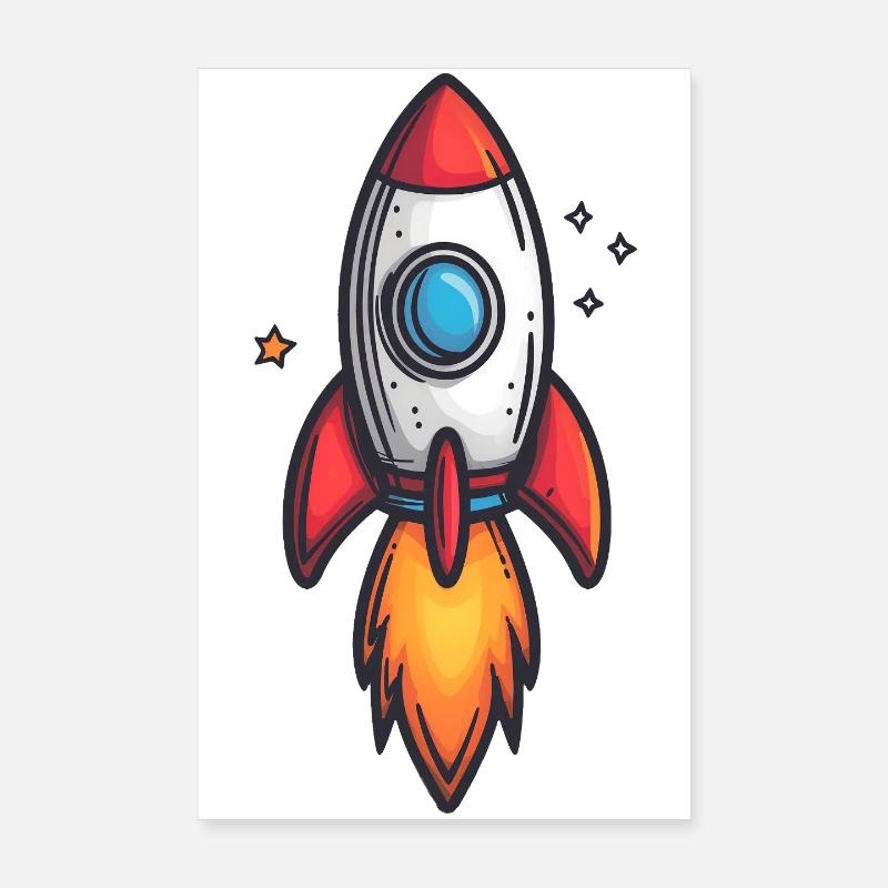 Cartoon Rocket Fire Flight Poster 8" x 12" (20x30 cm)
