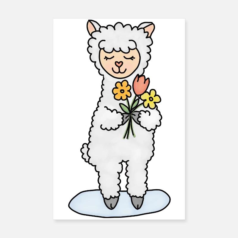 Alpaga avec bouquet de fleurs Poster 20 x 30 cm
