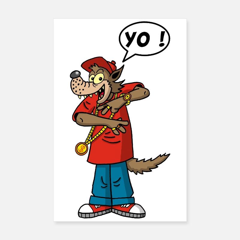 Loup rappeur - Poster 20 x 30 cm - blanc