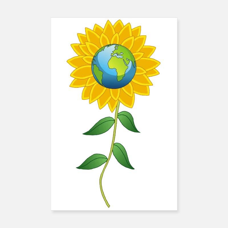 Planet Erde und Sonnenblume Poster 20x30 cm