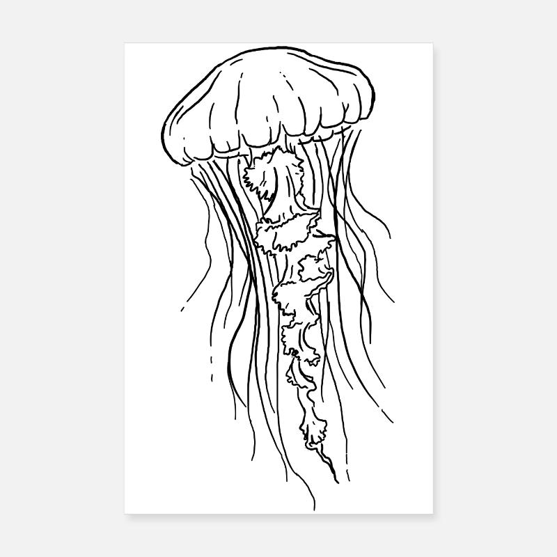 Illustration d’art au trait de méduse Poster 20 x 30 cm