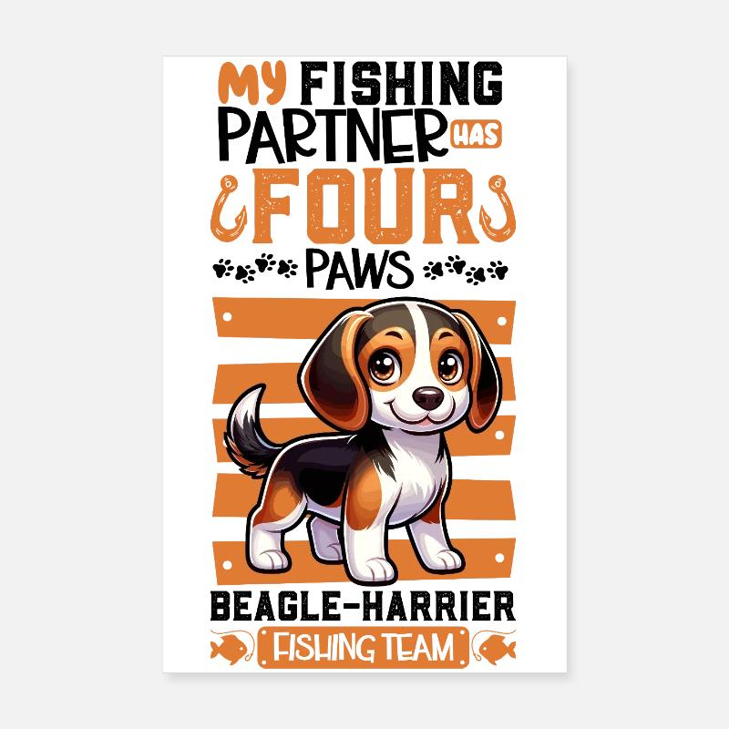 Pêche et Beagle-Harrier Poster 20 x 30 cm