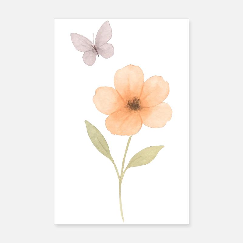 Aquarelles Fleur et Papillon Poster 20 x 30 cm