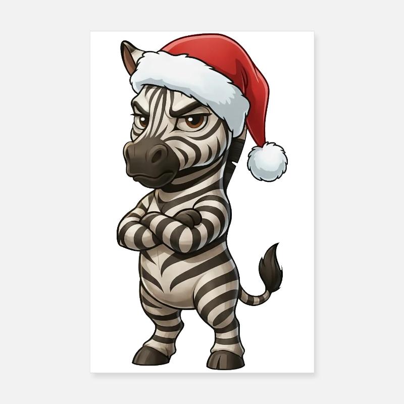 Annoyed Zebra Christmas Hat Grumpy Christmas Poster 8" x 12" (20x30 cm)