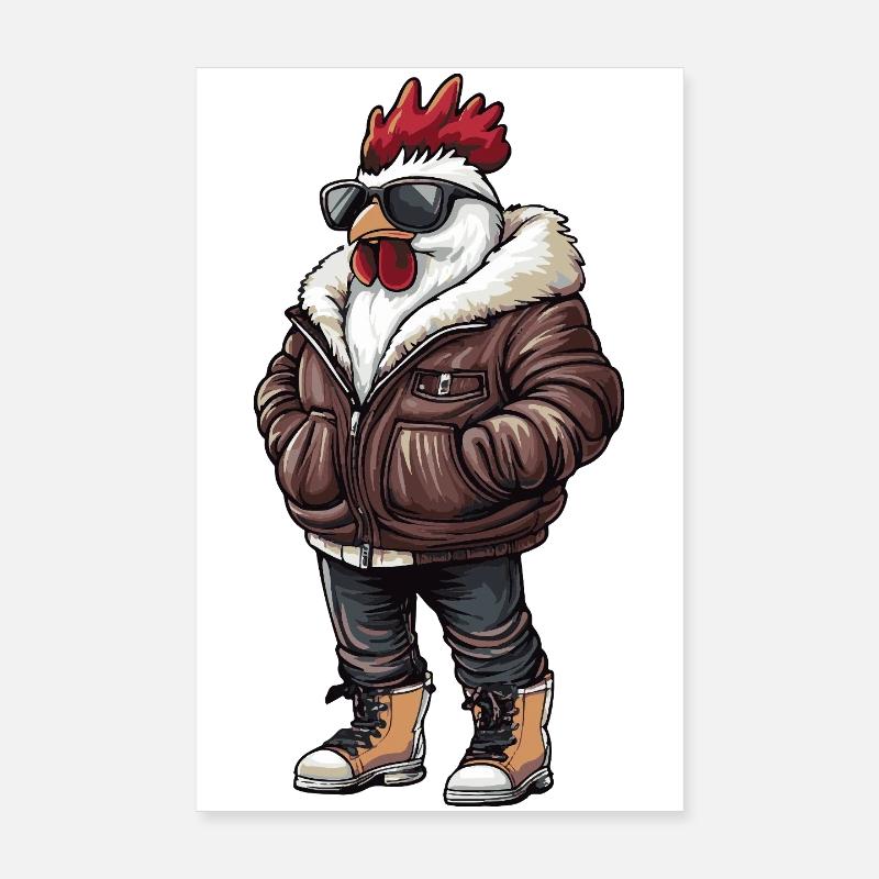 Rooster Cool Winter Poster 8" x 12" (20x30 cm)