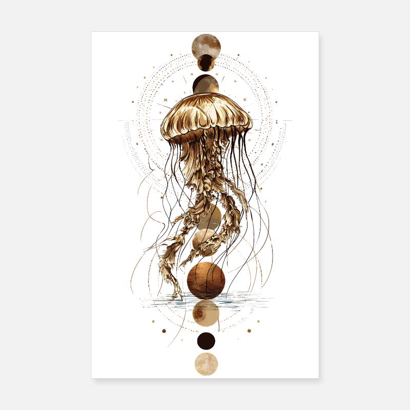 Boho Qualle mit Mondphasen – Mystisches Design - Poster 20x30 cm - Weiß