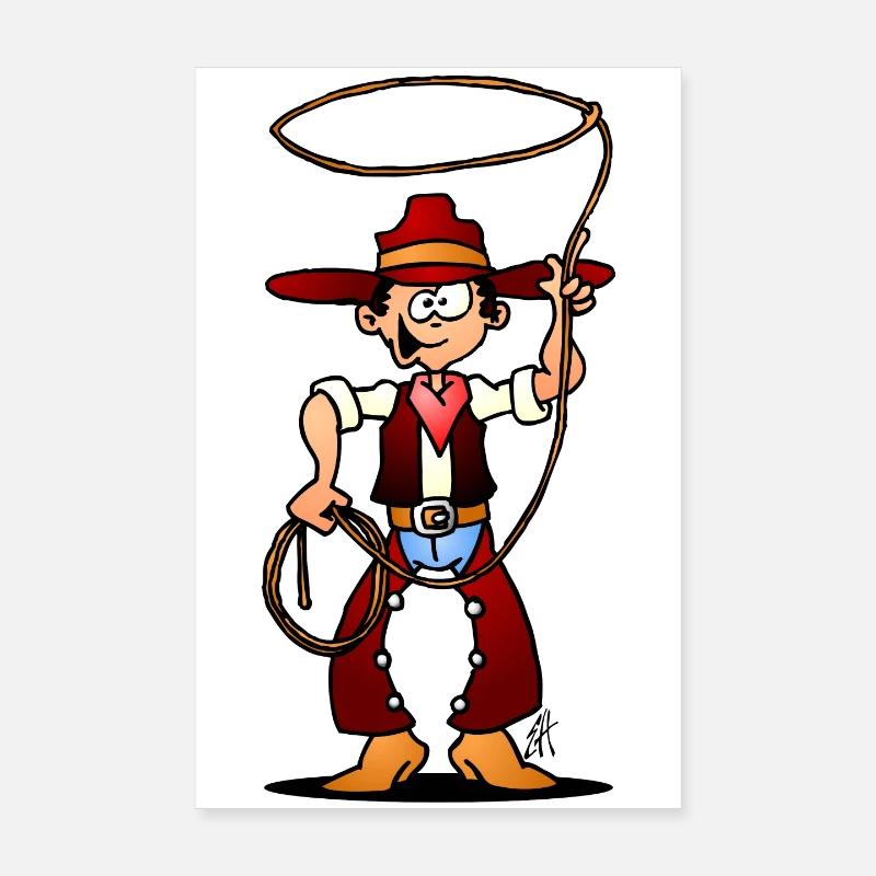Cowboy avec un lasso - Poster 20 x 30 cm - blanc