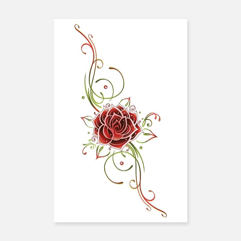 Filigree Tribal with large rose Poster 8" x 12" (20x30 cm)