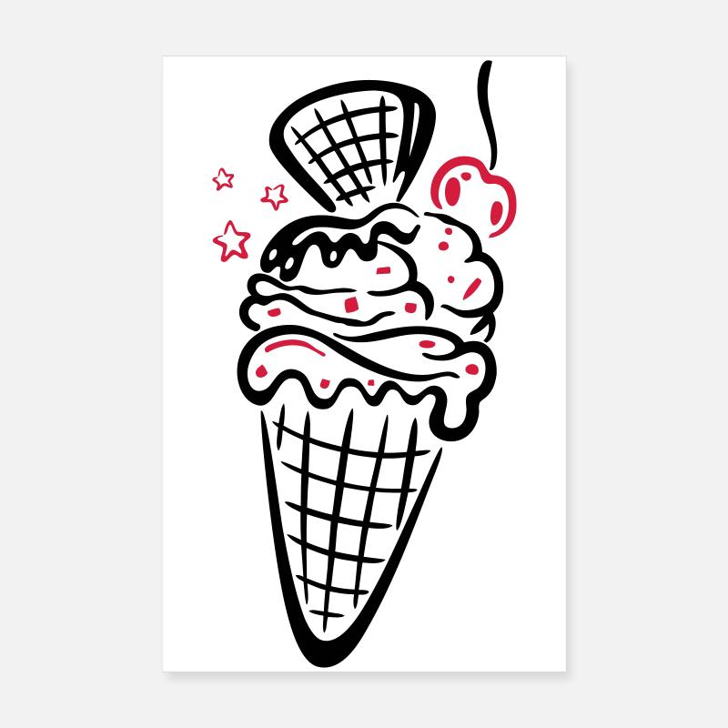 Eis, Eiswaffel mit Kirsche Poster 20x30 cm