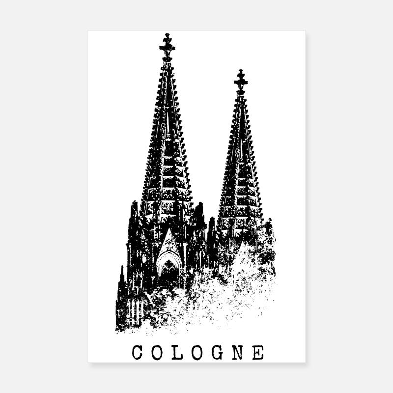 Kölner Dom Cologne Vintage Silhouette Köln Skyline - Poster 20x30 cm - Weiß