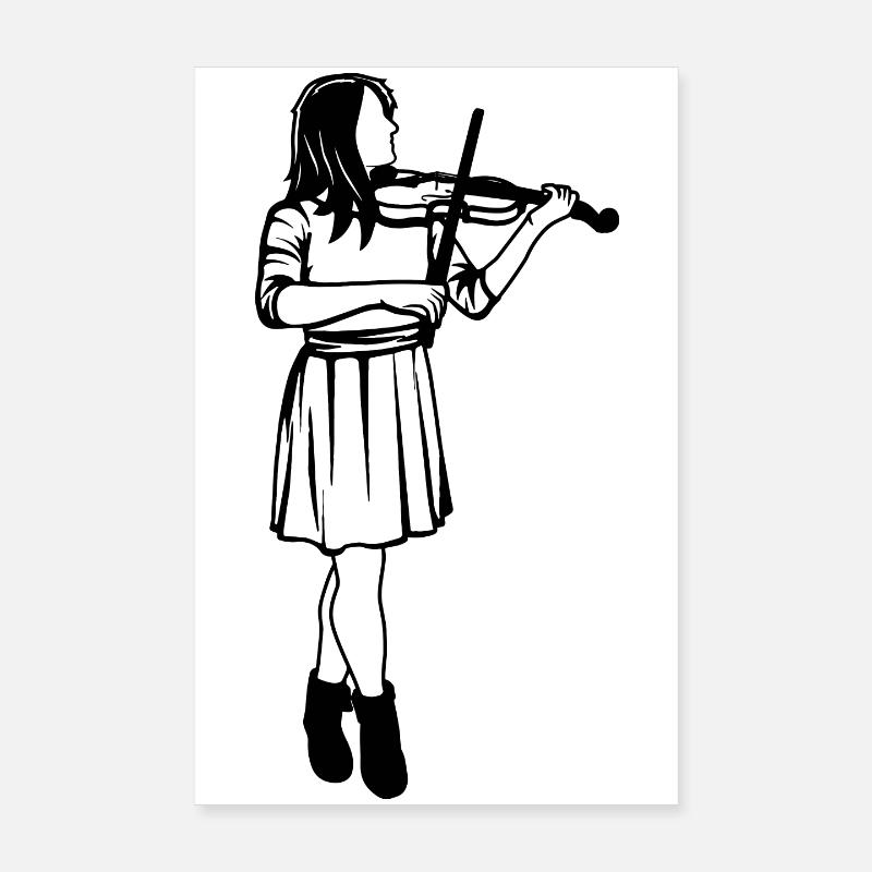 Violine Mädchen Skizze - Poster 20x30 cm - Weiß