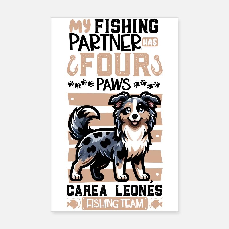 Pêche et chien de Caroline Poster 20 x 30 cm