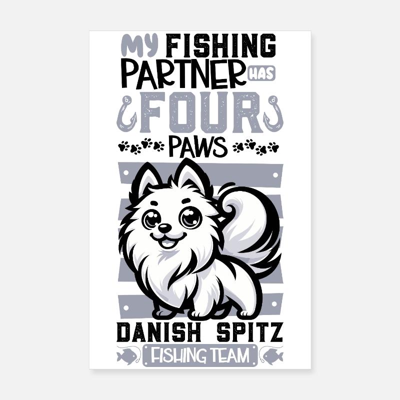 Fishing and Danish Spitz Poster 8" x 12" (20x30 cm)