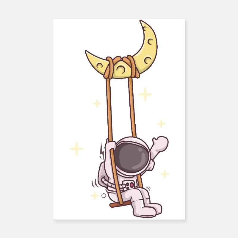 Astronaut Swing on Crescent Moon Poster 8" x 12" (20x30 cm)