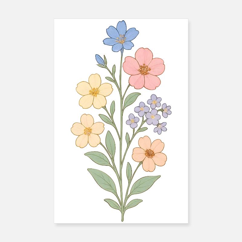 Bouquet aquarelle fleurs pastel Poster 20 x 30 cm