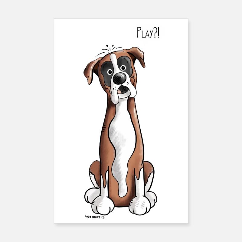 Deutscher Boxer Play - Poster 20x30 cm - Weiß