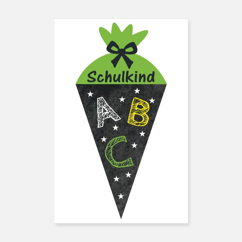 Enfant scolaire 2026 - Cône d’école dans le style tableau noir - vert Poster 20 x 30 cm