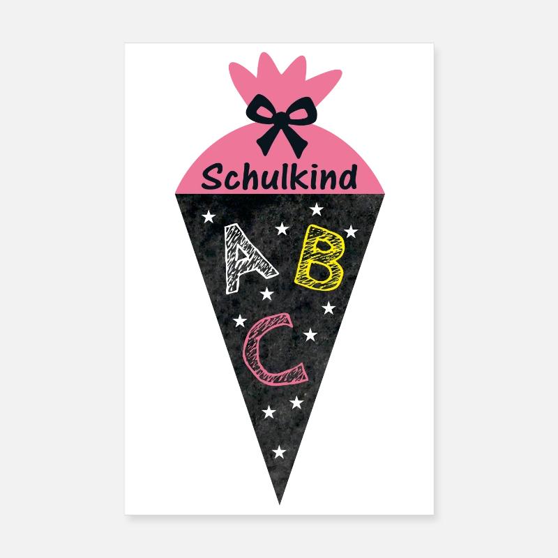 Enfant ABC - Cône d’école en style tableau noir - Rose Poster 20 x 30 cm