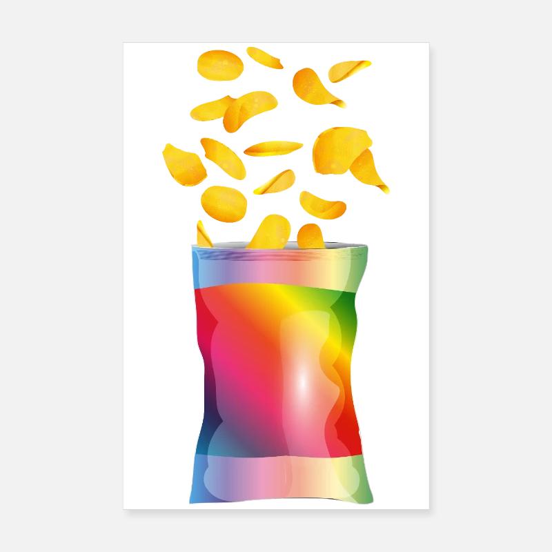 Colorful Open Chips Bag with Potato Chips Poster 8" x 12" (20x30 cm)