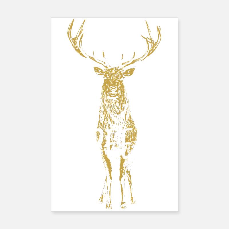 Cerf Éclat Orangé Dessin Detailé Poster 20 x 30 cm