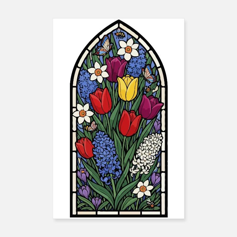 Vitrail tulipe, jonquille, jacinthe Poster 20 x 30 cm