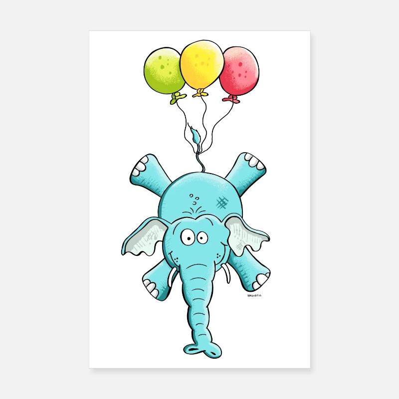 Elefant mit Ballons - Poster 20x30 cm - Weiß