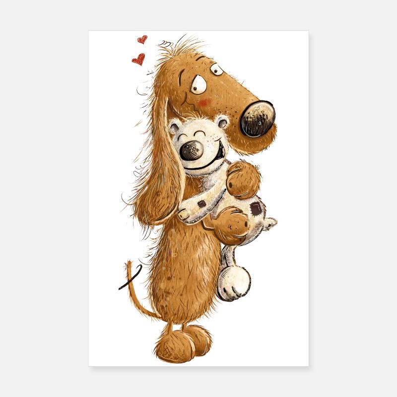 Dackel Mit Hundespielzeug Teckel Kuscheltier - Poster 20x30 cm - Weiß