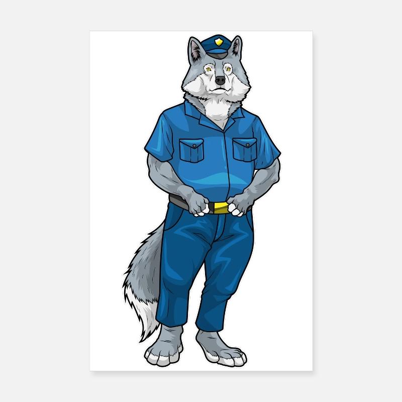 Wolf Polizist Polizei Poster 20x30 cm