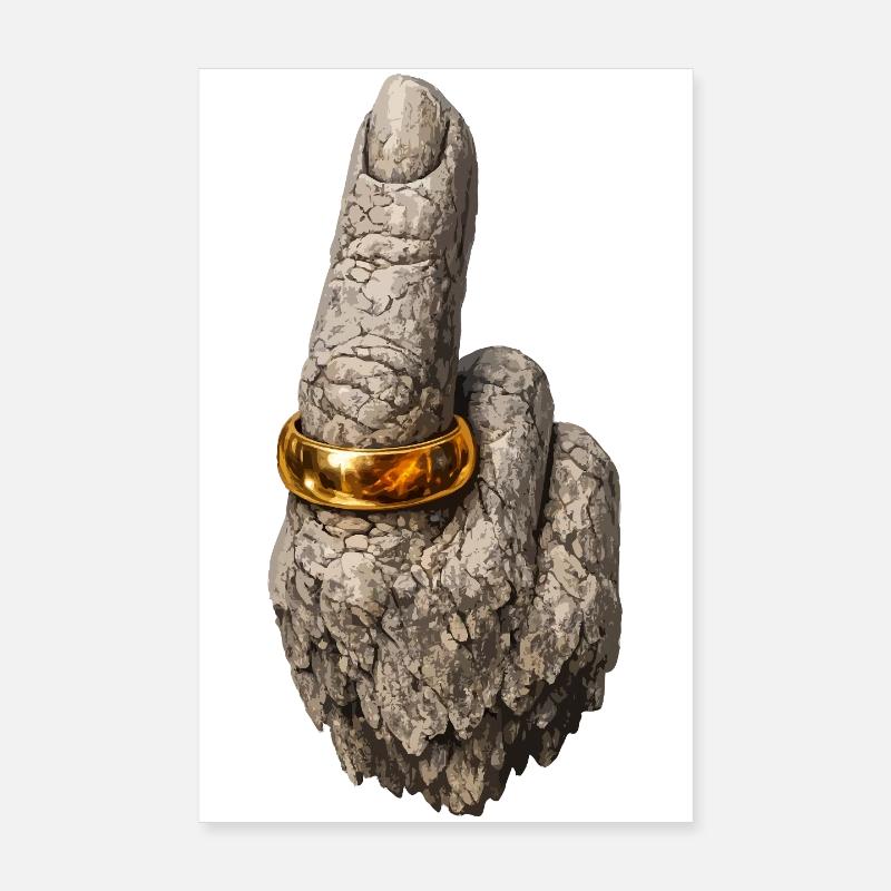 Main de pierre brute avec bague en or Poster 20 x 30 cm