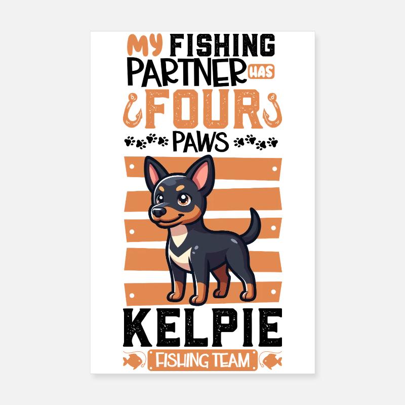 Pêche et Kelpie australien Poster 20 x 30 cm