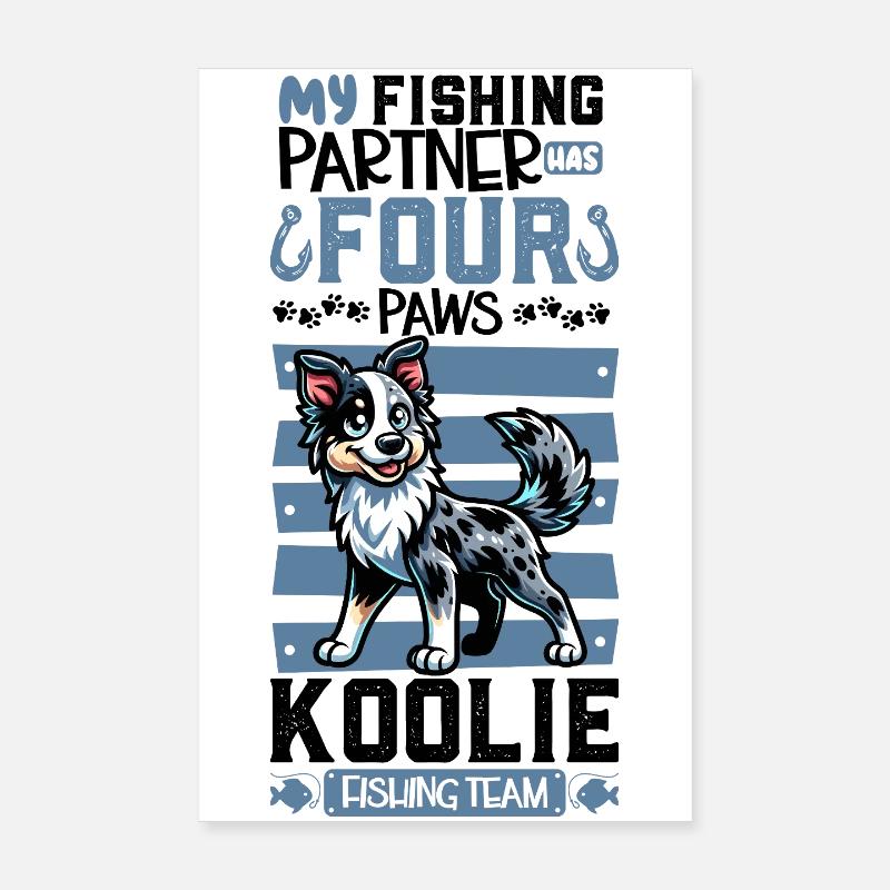 Pêche et Koolie Poster 20 x 30 cm