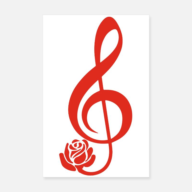 Clé de sol rouge en fleur Poster 20 x 30 cm