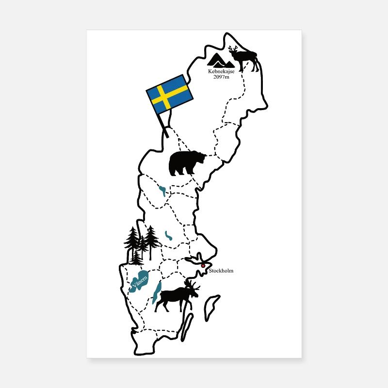 Sweden Map for Scandinavia Holidays Poster 8" x 12" (20x30 cm)
