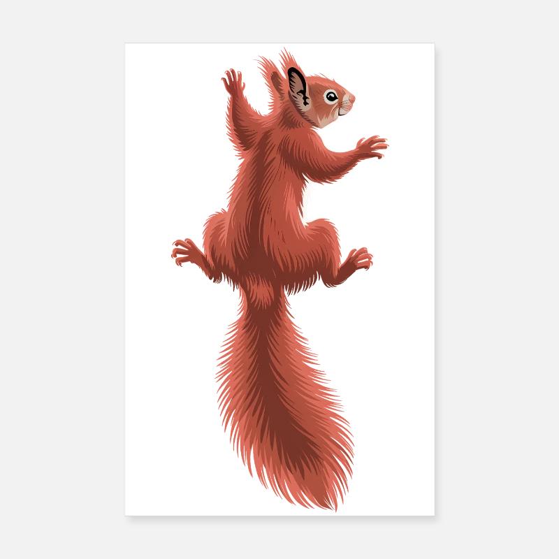 Écureuil roux grimpeur mignon Poster 20 x 30 cm