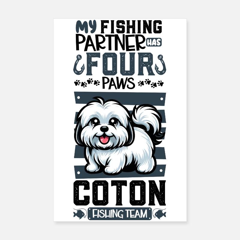 Pêche et Coton de Tuléar Poster 20 x 30 cm