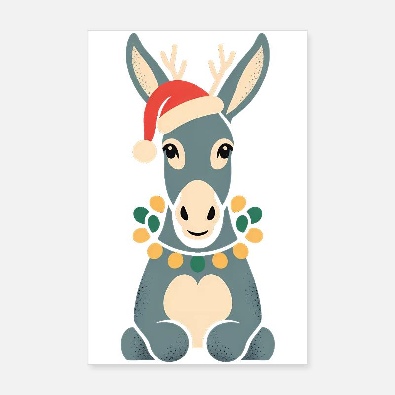 Âne Elfe Noël Drôle Mignon Mignon Cadeau Poster 20 x 30 cm