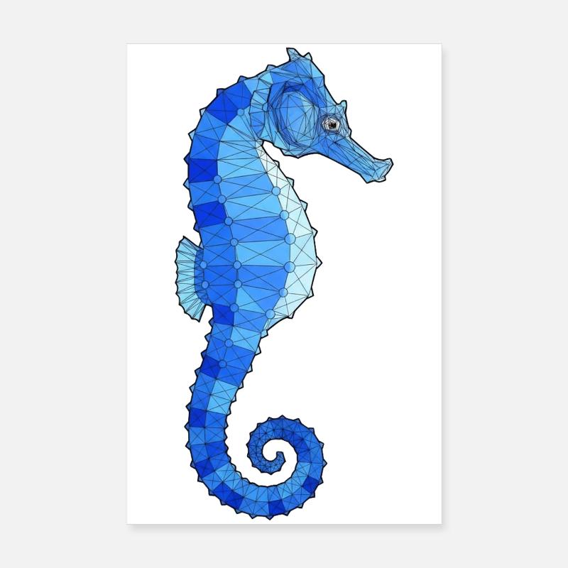 Geometrisches Blaues Seepferd-Print - Poster 20x30 cm - Weiß