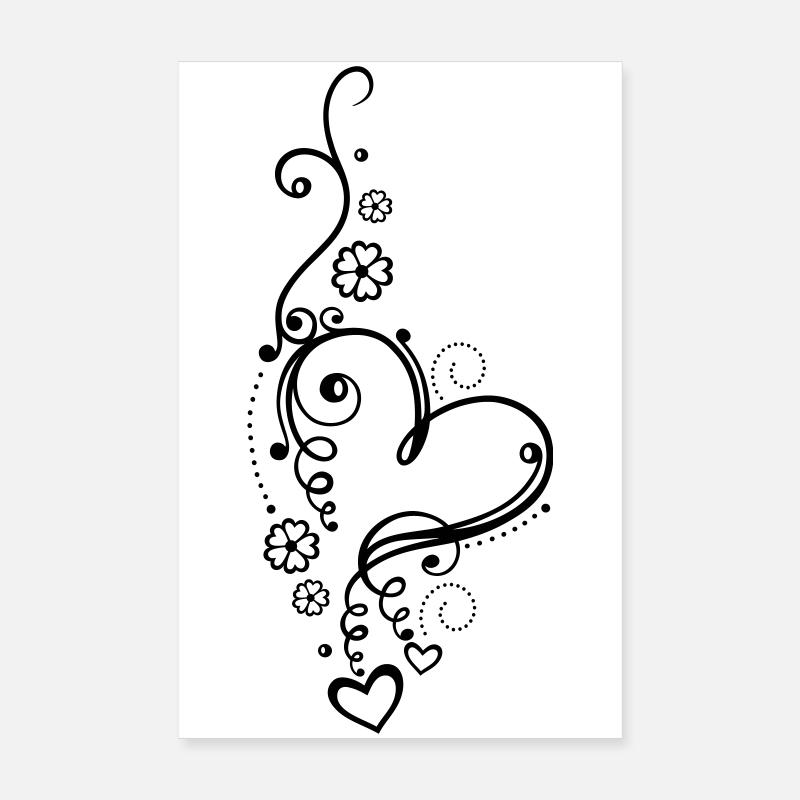 Coeur aux petits coeurs et aux fleurs Poster 20 x 30 cm