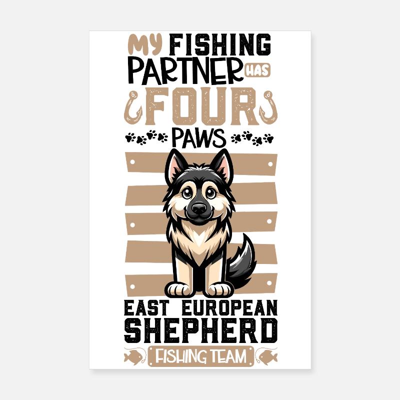 Fishing and Eastern European Shepherd Poster 8" x 12" (20x30 cm)