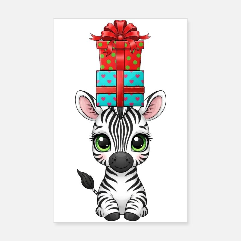 Cute Zebra Comic Christmas Balancing Christmas Poster 8" x 12" (20x30 cm)