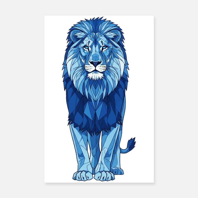 Geometrischer Blauer Löwe Poster 20x30 cm
